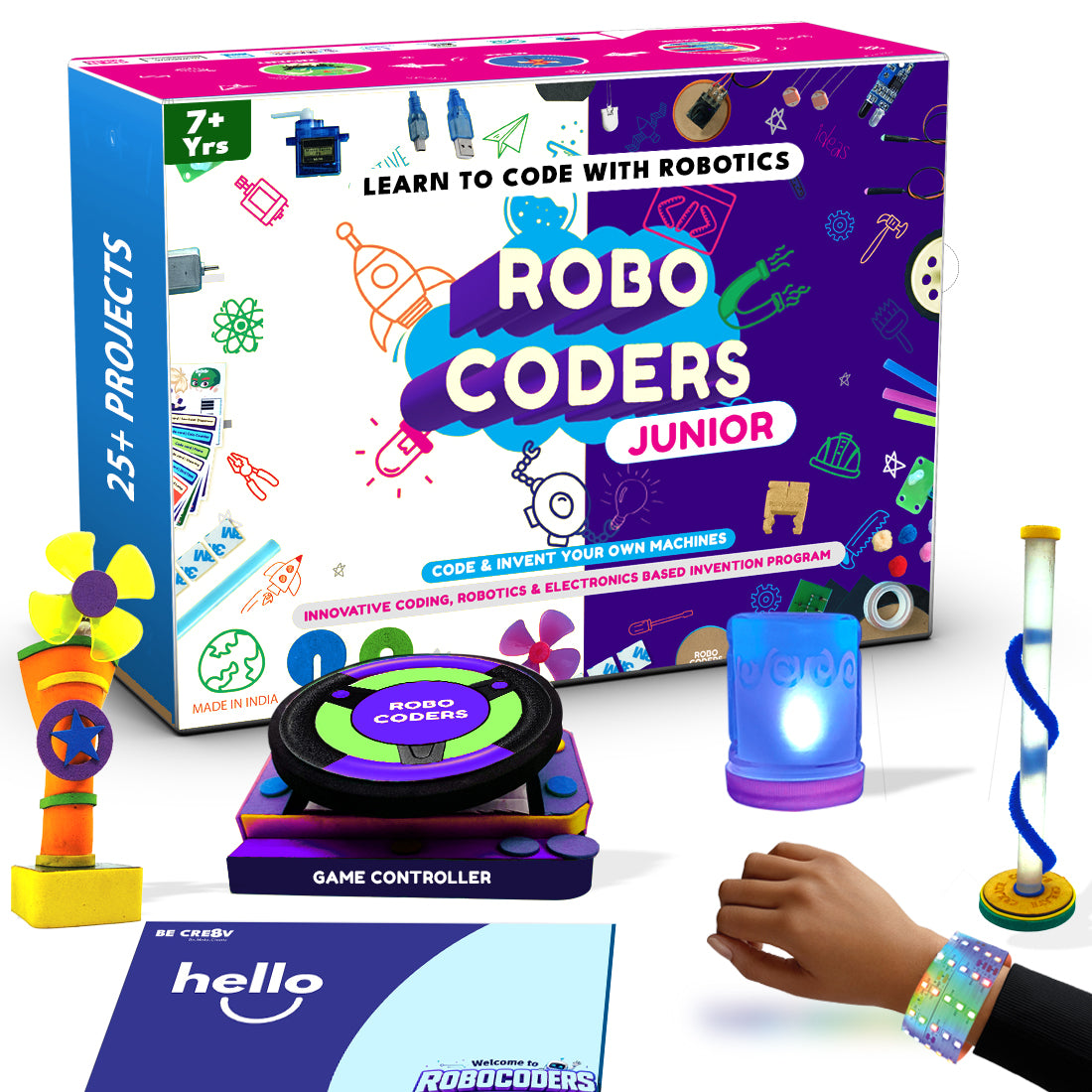 Robocoders Junior STEM Kit for Kids Age 7-9 | 30+ Experiments in AI, Coding & Electronics | Scratch-Based Drag & Drop Coding | Robotics & Electronics DIY Kit | Creative Computing Learning Kit