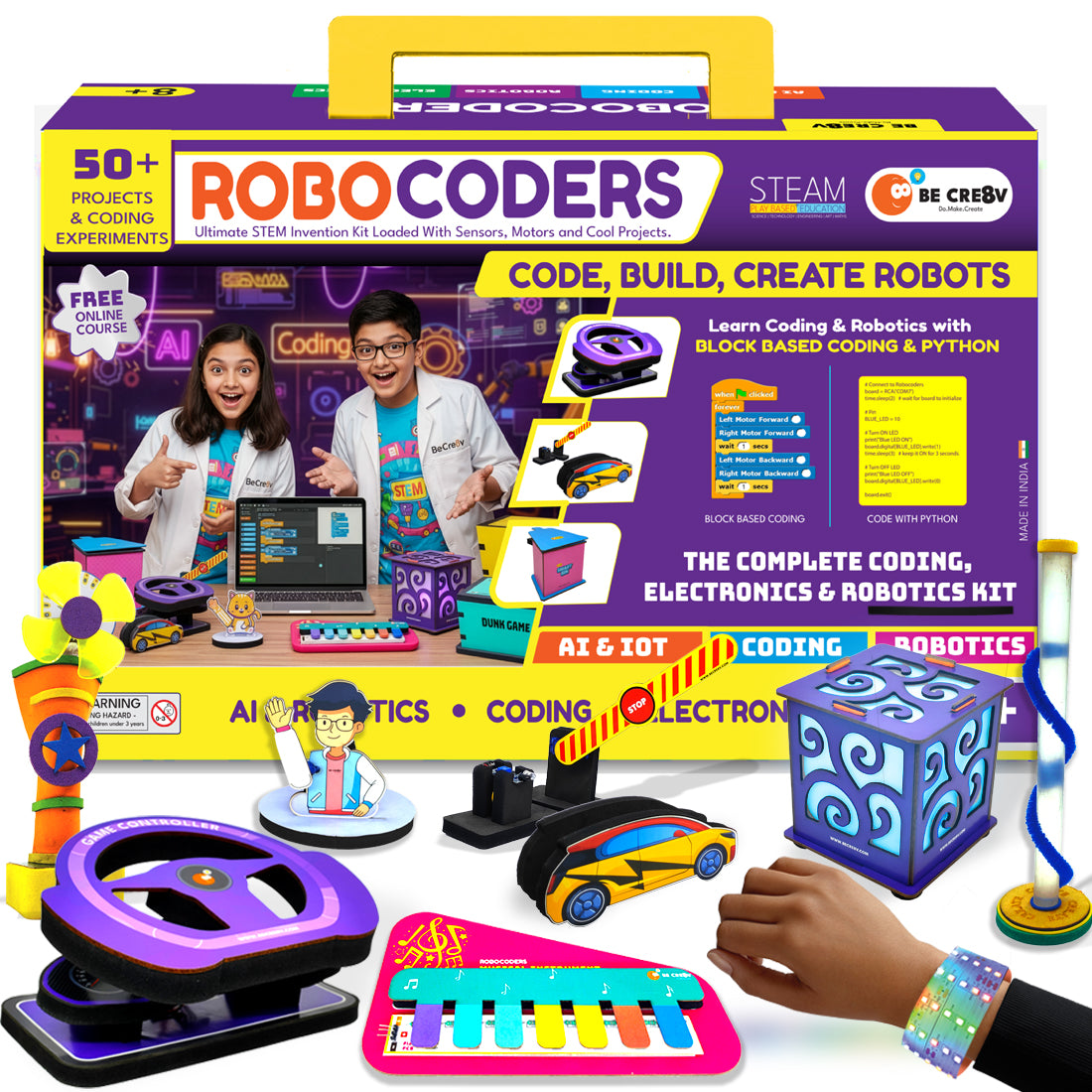 Robocoders| 50-in-1 STEM Robotics Kit for Kids 8–14 | Build Robots & Smart Gadgets | Learn Coding with Scratch, Python & IoT | Educational Toy with Sensors & Motors