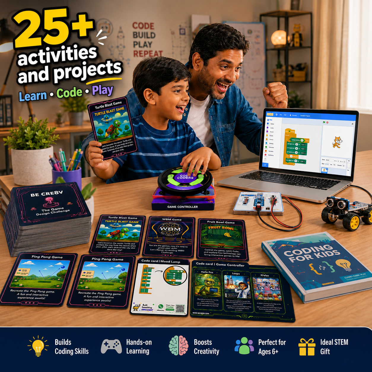 Robocoders Junior STEM Kit for Kids Age 7-9 | 30+ Experiments in AI, Coding & Electronics | Scratch-Based Drag & Drop Coding | Robotics & Electronics DIY Kit | Creative Computing Learning Kit