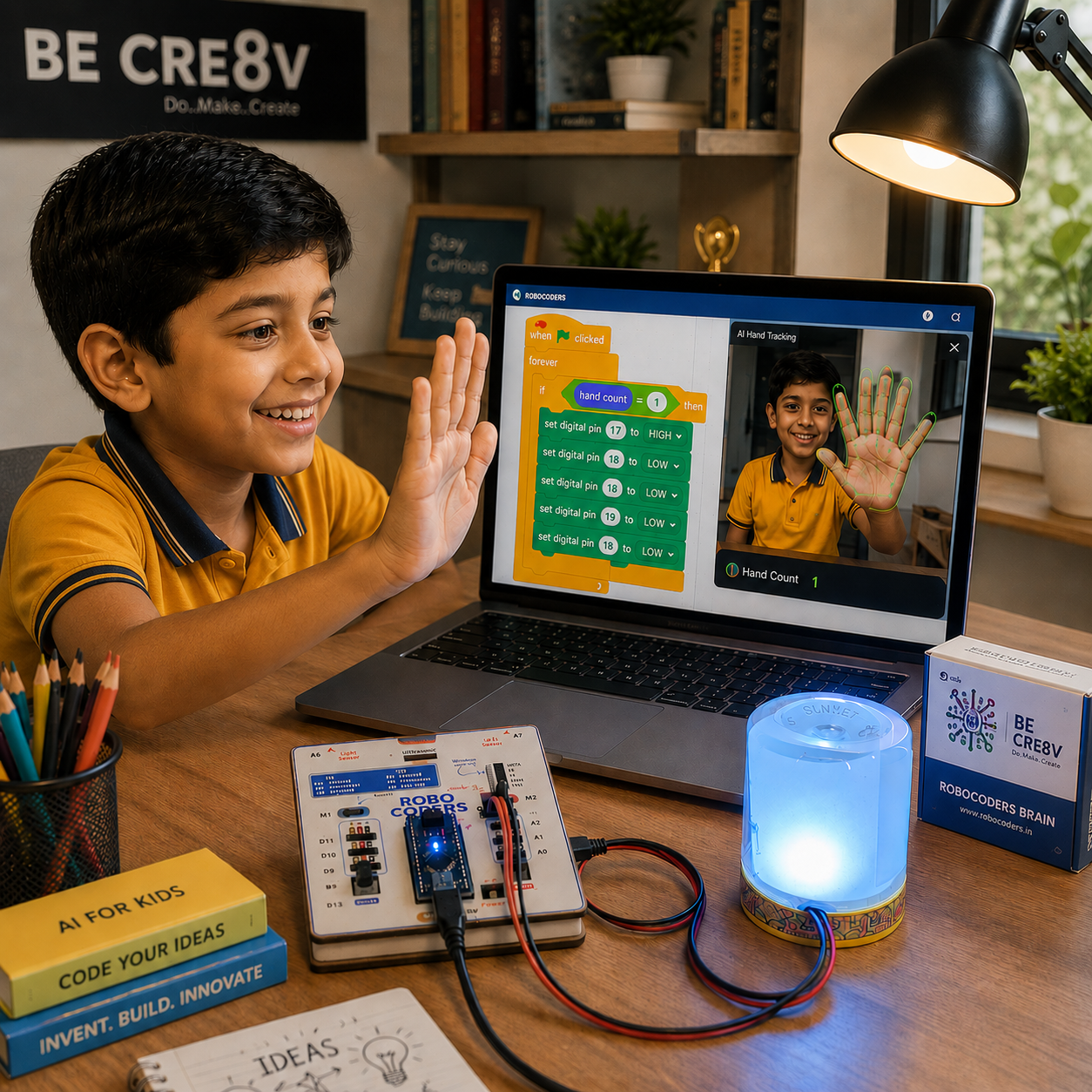 Robocoders Junior STEM Kit for Kids Age 7-9 | 30+ Experiments in AI, Coding & Electronics | Scratch-Based Drag & Drop Coding | Robotics & Electronics DIY Kit | Creative Computing Learning Kit