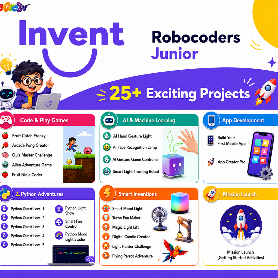 Robocoders Junior STEM Kit for Kids Age 7-9 | 30+ Experiments in AI, Coding & Electronics | Scratch-Based Drag & Drop Coding | Robotics & Electronics DIY Kit | Creative Computing Learning Kit