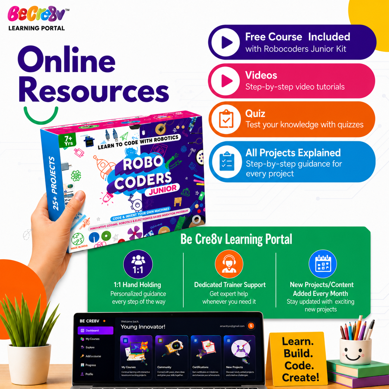 Robocoders Junior STEM Kit for Kids Age 7-9 | 30+ Experiments in AI, Coding & Electronics | Scratch-Based Drag & Drop Coding | Robotics & Electronics DIY Kit | Creative Computing Learning Kit