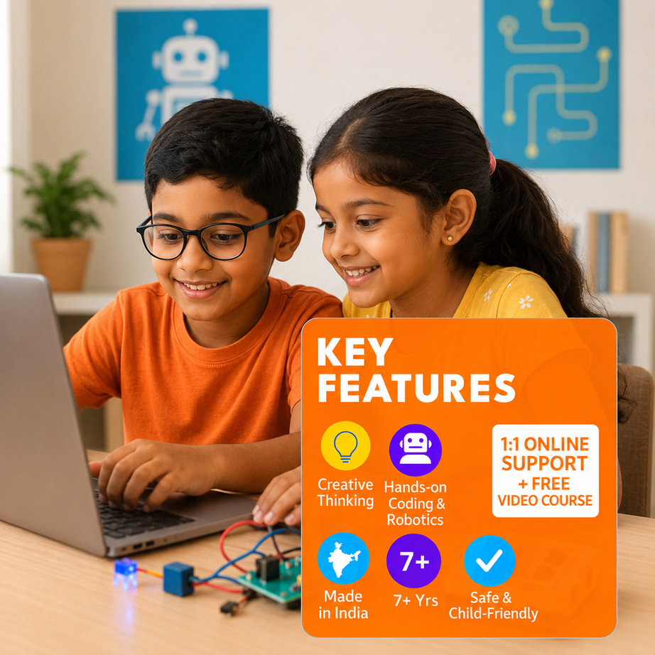Robocoders Junior STEM Kit for Kids Age 7-9 | 30+ Experiments in AI, Coding & Electronics | Scratch-Based Drag & Drop Coding | Robotics & Electronics DIY Kit | Creative Computing Learning Kit