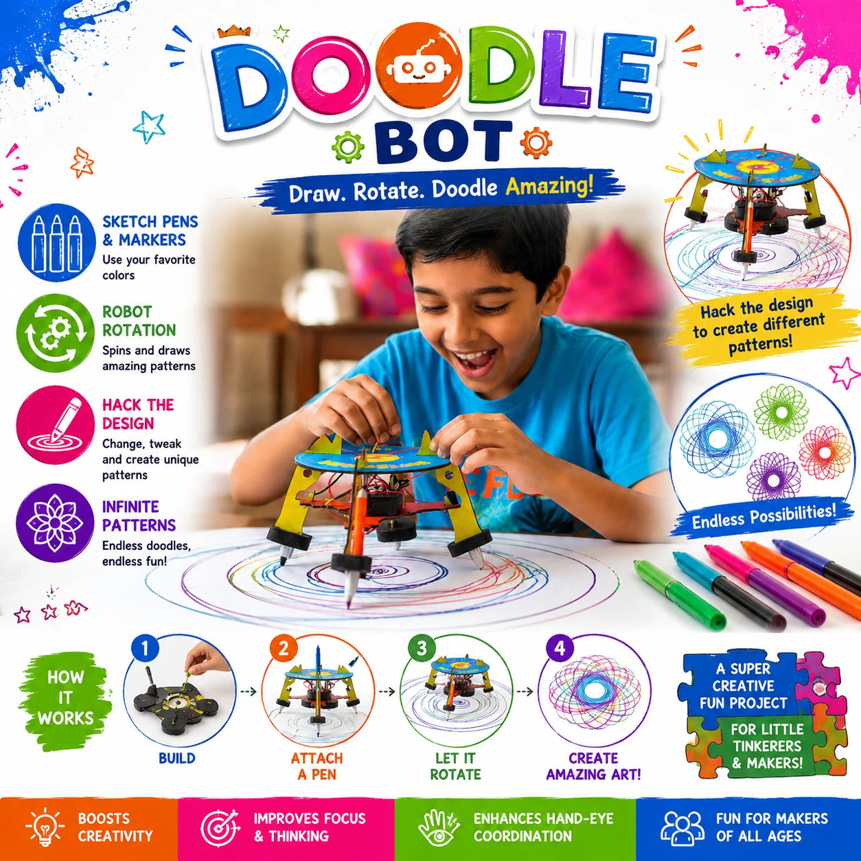 SpinGenius Creative Lab – Build Your Own Drawing Machines (DIY STEAM Kit)