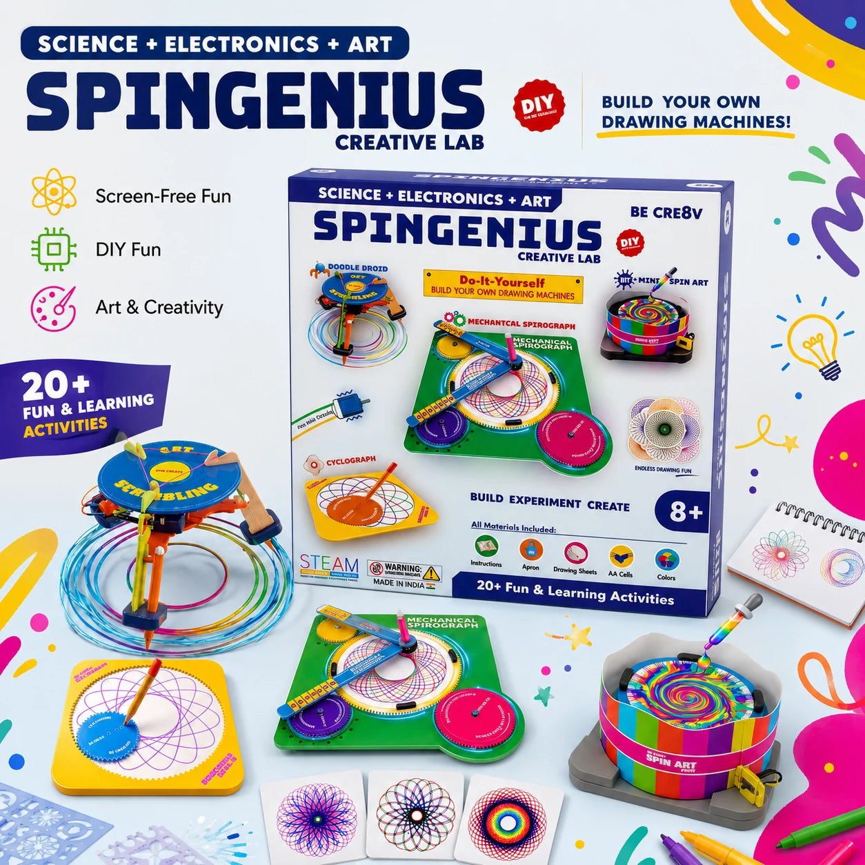 SpinGenius Creative Lab – Build Your Own Drawing Machines (DIY STEAM Kit)
