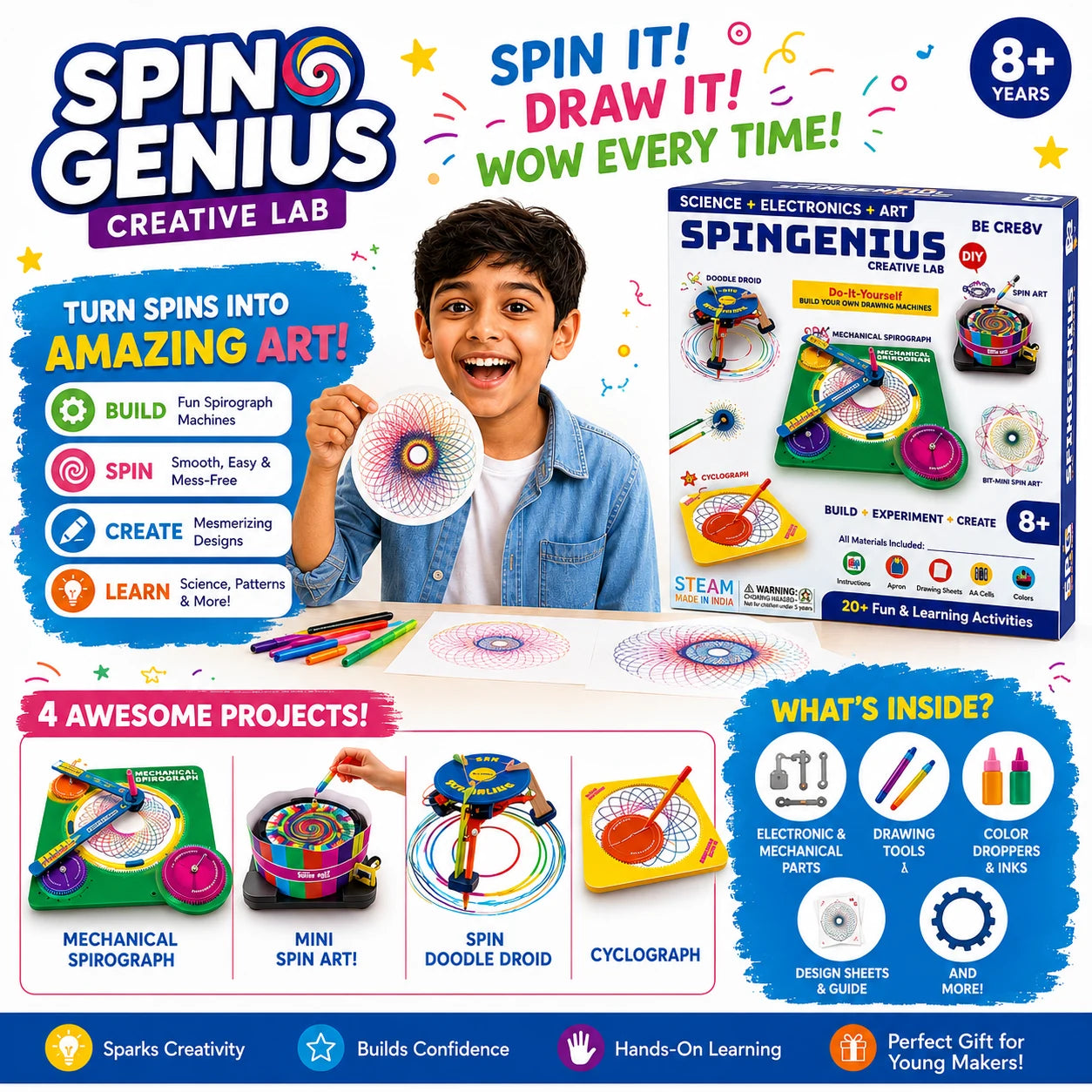 SpinGenius Creative Lab – Build Your Own Drawing Machines (DIY STEAM Kit)